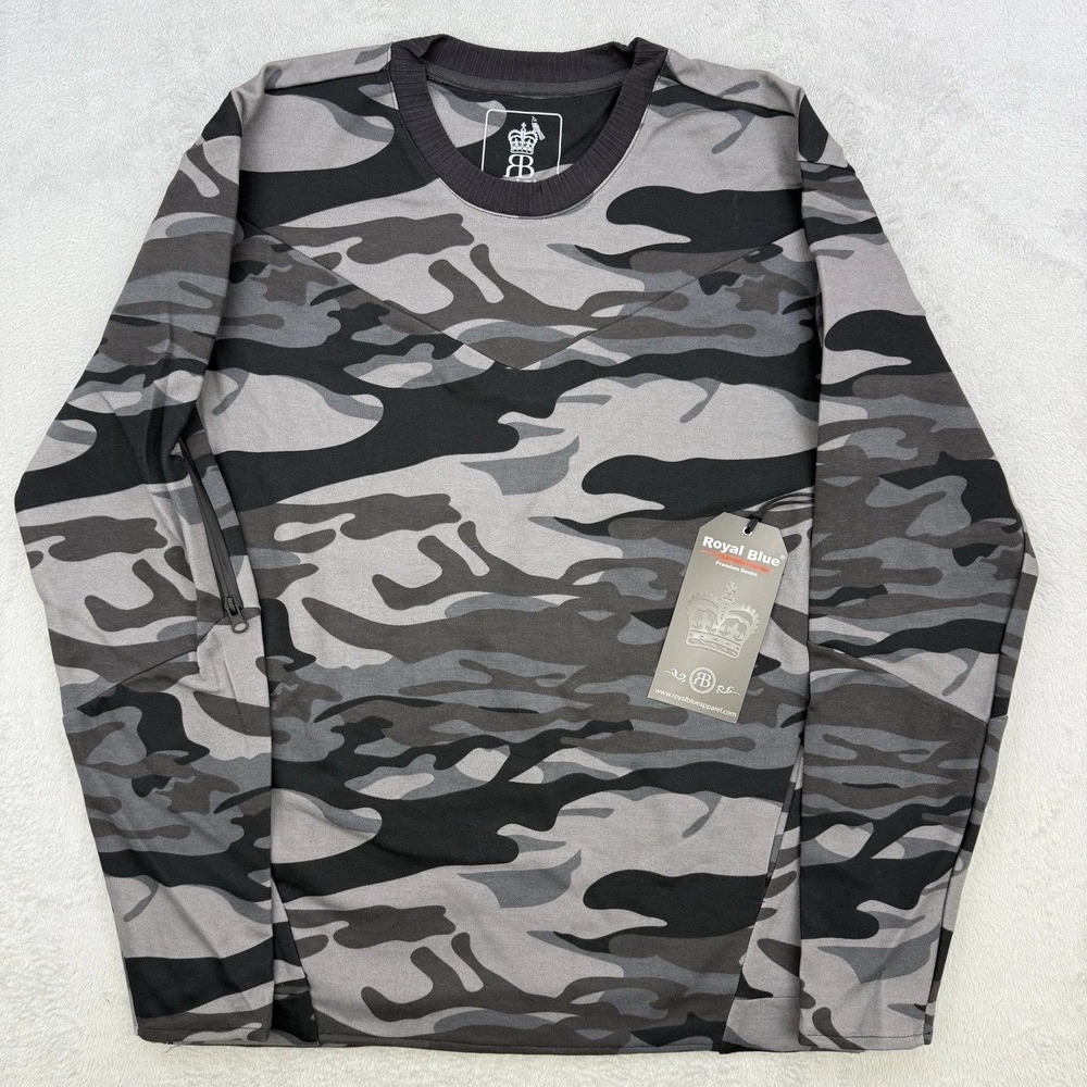 Royal Blue Shirt Mens Camo‎ Long Sleeve T-Shirt Zip Pocket Streetwear XL